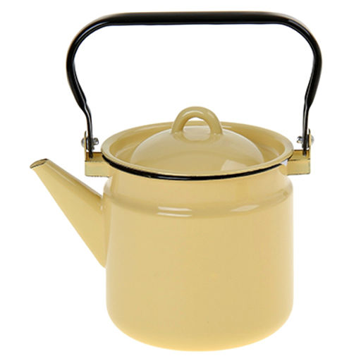 Чайник эмалированный 2л, д16см, h16см, металлическая крышка, подвижная металлическая ручка, кремовый (Россия)