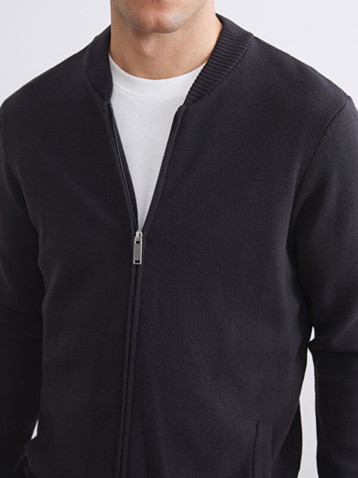 Bomber Yaka D?z Erkek Triko H?rka