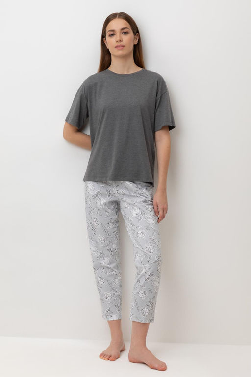 Е 20053/24/серый,нежные цветы пижама жен