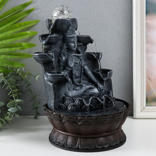 Фонтан настольный с подсветкой «Шива с коброй сидит под фонтаном», от сети, серый, 20.5×20.5×30 см