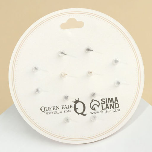 Серьги пусеты 6 пар Жемчужные планеты и цветы, белые в золоте - Qf фото 2