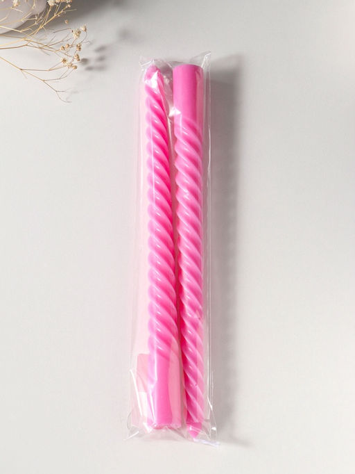 Цена за 2 шт. Свеча витая 25 см (набор 2 шт) 57 гр, 5 ч, цв. розовый