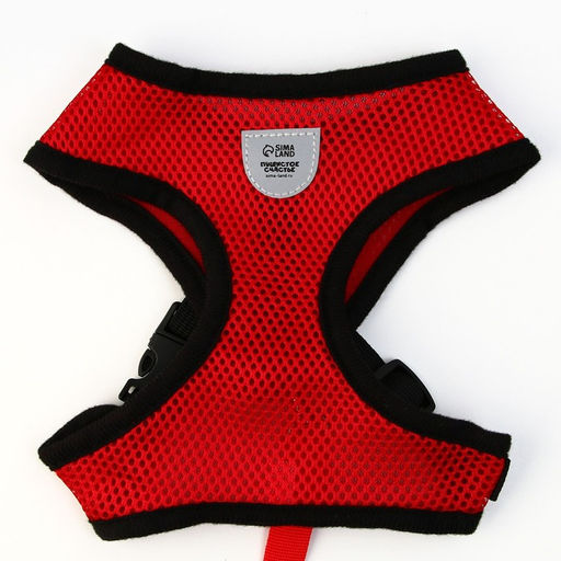 Шлейка дышащая с поводком и светоотражающей нашивкой, L, ОШ 35, ОГ 38-50, красная - Пушистое счастье фото 4