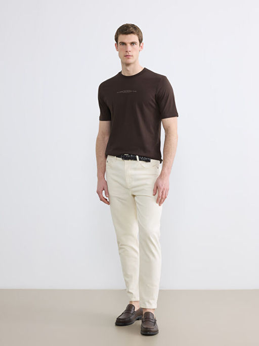 Bisiklet Yaka Bask?l? Penye Erkek Ti??rt