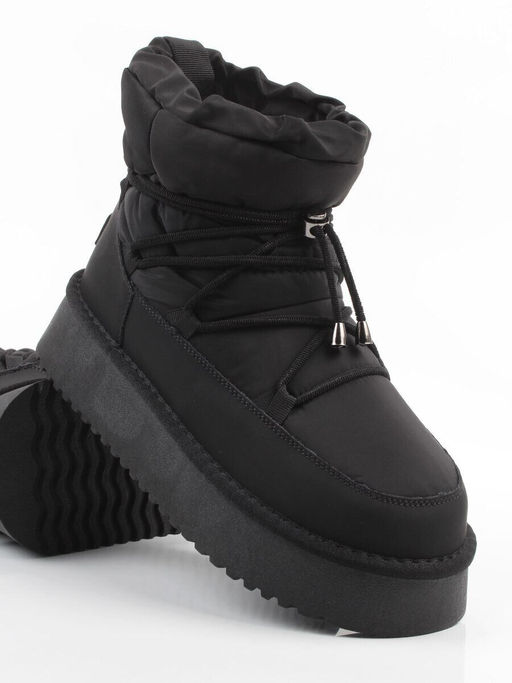 04-WF029-2M BLACK Ботинки зимние женские (натуральная кожа, курточная ткань, 100% шерсть)