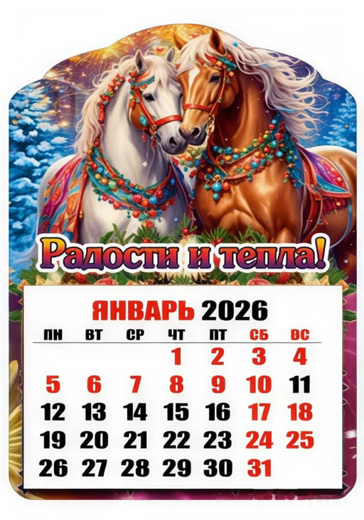 Магнит - календарь отрывной 6,5*10см "Лошадки. Радости и тепла!"