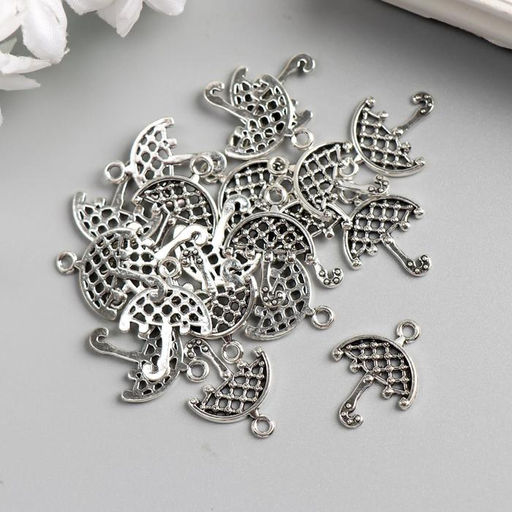 Цена за 20 шт. Металлический элемент, декоративная подвеска «Арт Узор. Зонтик в сеточку», серебро, 2.1×1.6 см