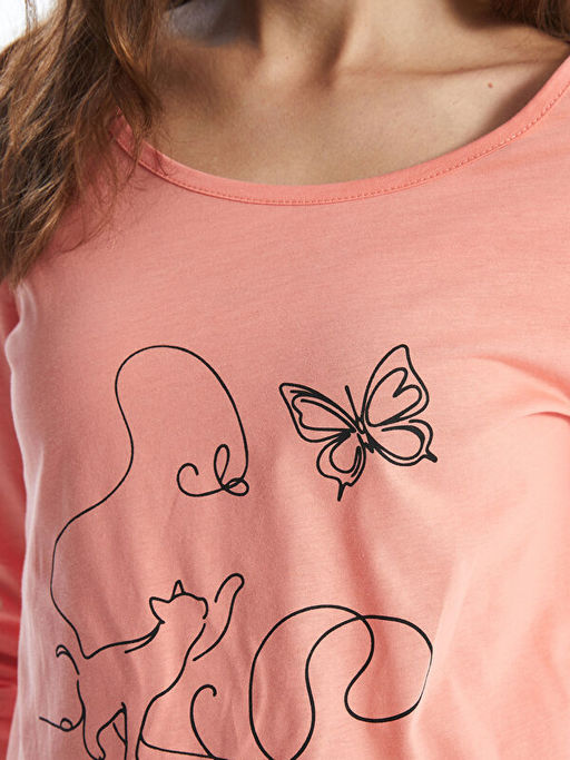 Bisiklet Yaka Bask?l? Kad?n Pijama Tak?m?