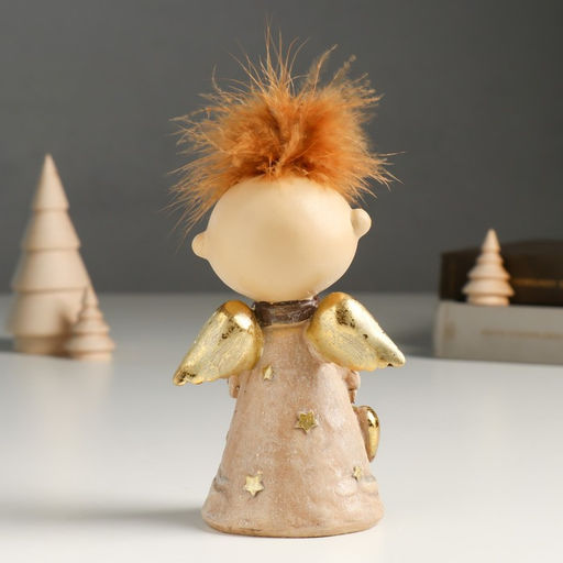 Фигурка полистоун Ангелочек Афоня в наряде со звёздами, с сердцем, беж, блёстки, 6?9?14.5 см