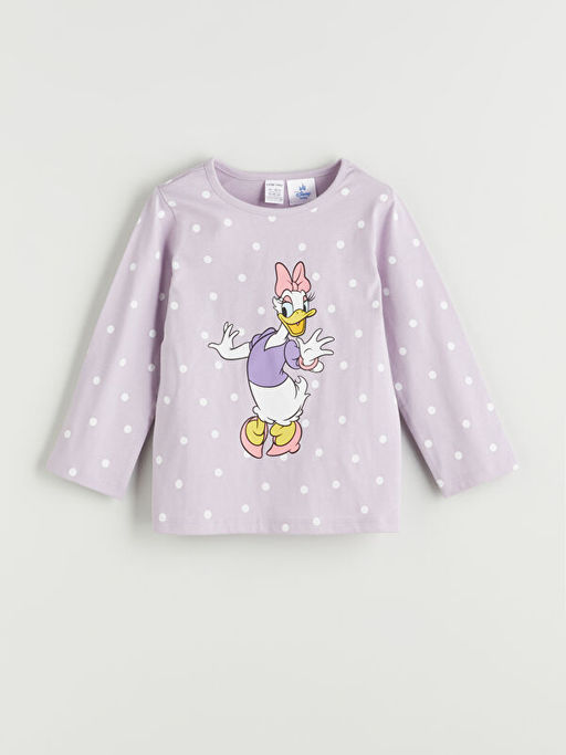 Bisiklet Yaka Uzun Kollu Daisy Duck Bask?l? K?z Bebek Sweatshirt ve Tayt 2li