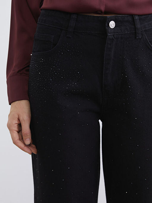 Ta? Detayl? Wideleg Kad?n Jean Pantolon