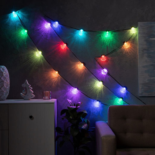 Умная гирлянда Нить 6 м с насадками Рифленые шарики, IP20, тёмная нить, 20 LED, свечение RGB, USB - Luazon lighting фото 3
