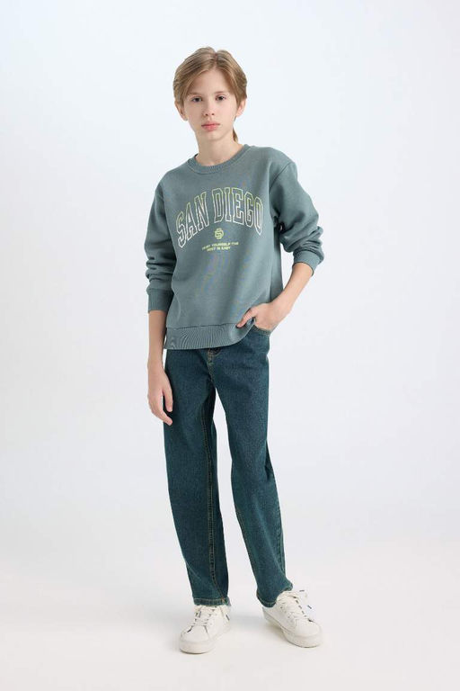 Толстый свитшот обычного кроя с круглым вырезом и принтом для мальчиков - Defacto фото 2