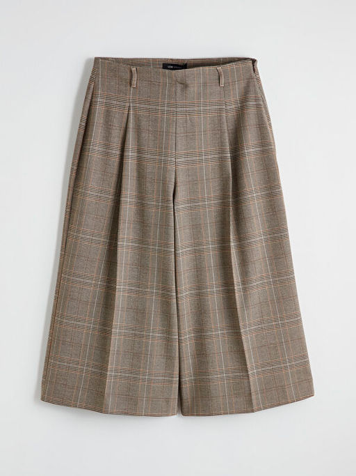 Loose Fit Ekose Geni? Pa?a Kad?n Pileli Pantolon