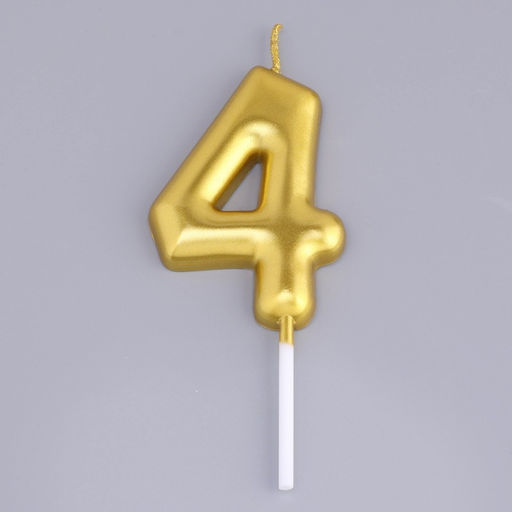 Цена за 3 шт. Свеча в торт «Европейская», цифра 4, 6 см, золото