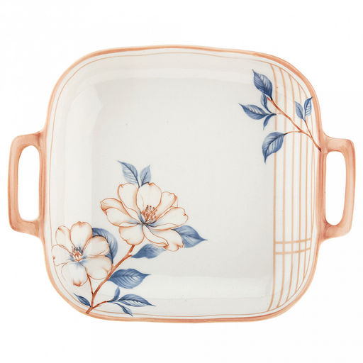 Магнолия Блюдо фарфоровое 230х184х38мм, с ручками, с деколью, волнистый край, отводка (Китай) - Домашняя мода фото 4