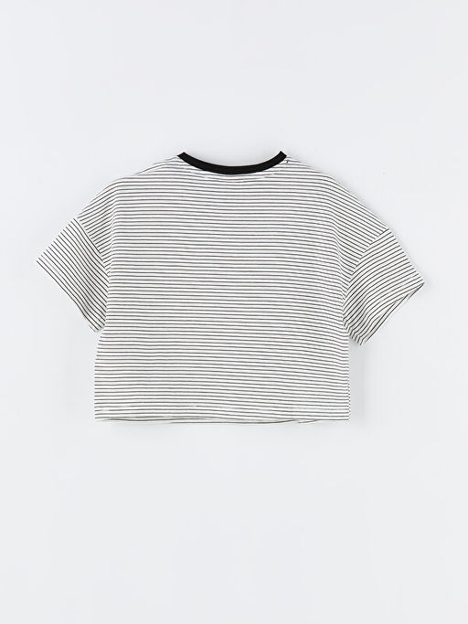 Bisiklet Yaka ?izgili K?sa Kollu K?z ?ocuk Crop Ti??rt - Waikiki фото 2