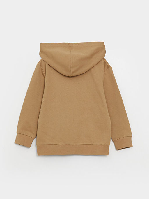 Kap??onlu Bask?l? Uzun Kollu Erkek ?ocuk Fermuarl? Sweatshirt