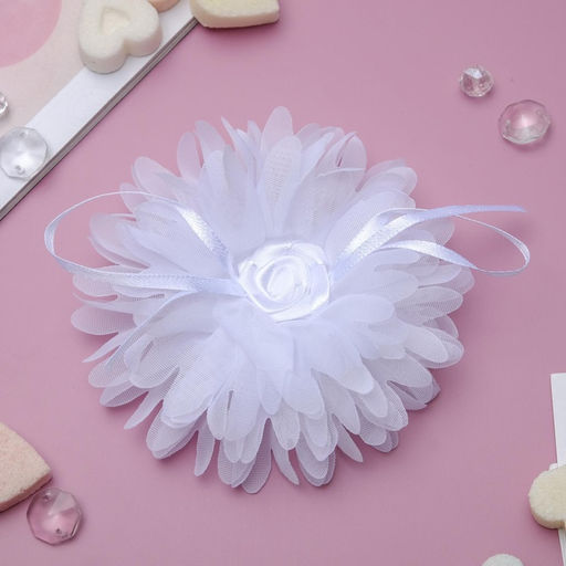 Цена за 6 шт. Бант для волос на резинке «Школьница», шлейф, d=10 см, белый