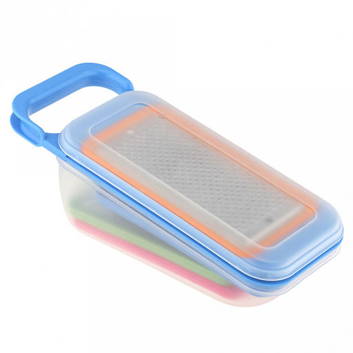 Терка из нержавеющей стали Хозяюшка 25,5х10,5х8,5см, с пластмассовым контейнером с крышкой 0,5л 20,5х10х5см, с насадками - 4 вида, пластмассовый держатель для насадки, в коробке (Китай) - Домашняя мода фото 6