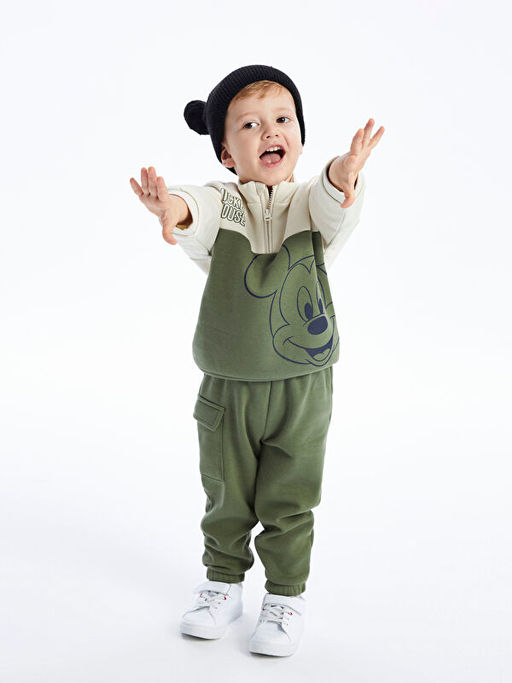 Dik Yaka Uzun Kollu Mickey Mouse Bask?l? Erkek Bebek Sweatshirt ve E?ofman Alt 2li Tak?m - Waikiki фото 2