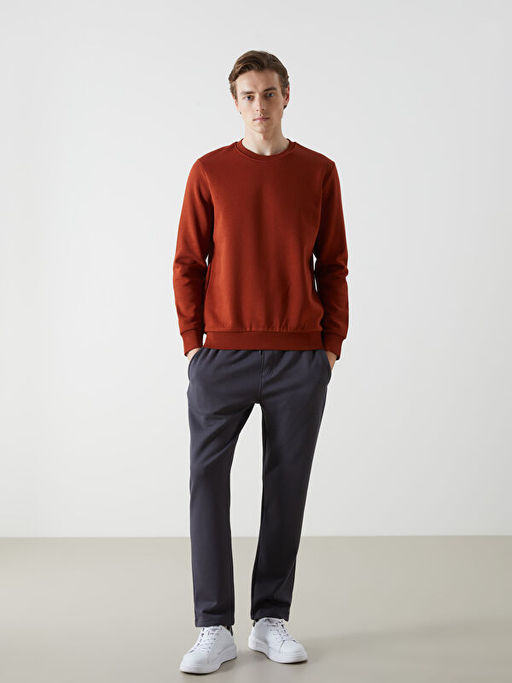 Bisiklet Yaka Uzun Kollu Bask?l? Erkek Sweatshirt