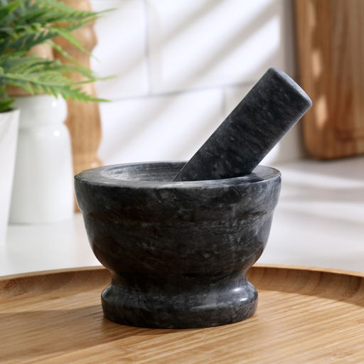 Ступка с пестиком, 130 мл, 10 см, мрамор, чёрная