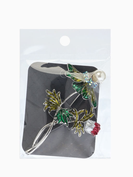 Брошь «Репей», цветок с бусиной, цветная в серебре