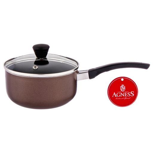 Ковшик "Шоколад" с антипригарным покрытием и стекл. крышкой 1000 мл 906-242