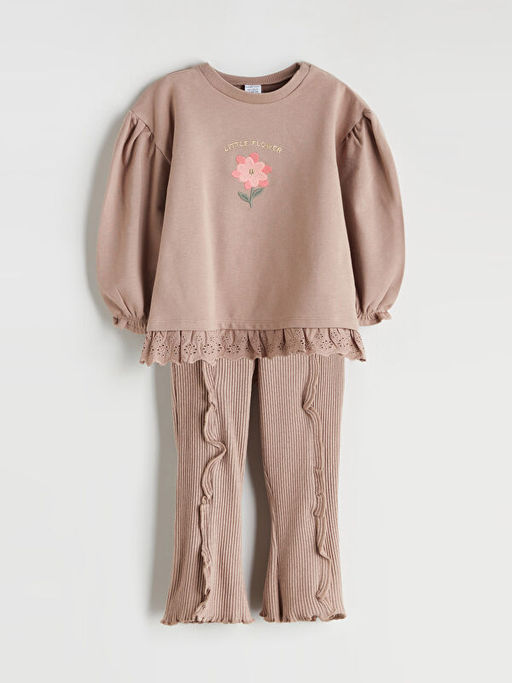 Bisiklet Yaka K?z Bebek Sweatshirt ve Tayt