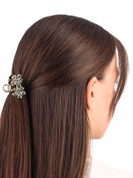 Цена за 6 шт. Крабик для волос «Хизер», цветы, 4 см, золото