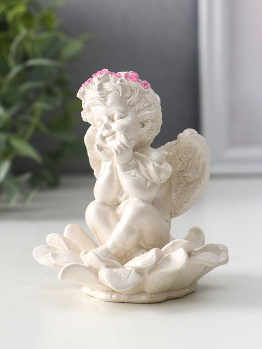 Фигурка гипс Ангел на цветке, 8.5?7.5?7 см, перламутр