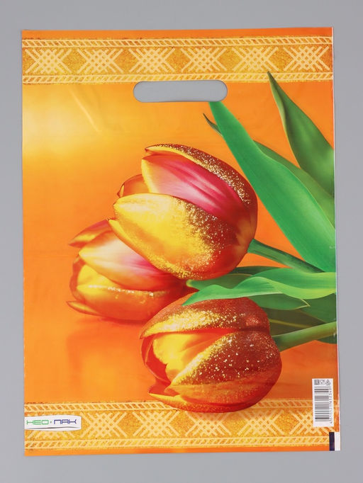 Цена за 25 шт. Пакет "Желтые тюльпаны, полиэтиленовый с вырубной ручкой 30х40 см, 60 мкм