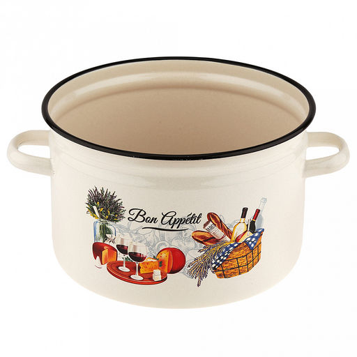 Пикник Кастрюля эмалированная 7л, форма цилиндрическая, металлическая крышка, металлические ручки, жемчужный (Россия) - Домашняя мода фото 3