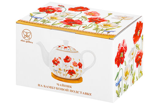 Чайник 1,1 л 23*13,5*14,5 см Маки на бамбуковой подставке, NEW BONE CHINA - Elan gallery фото 8