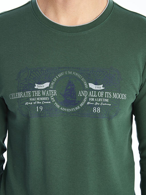 Bisiklet Yaka Uzun Kollu Bask?l? Erkek Sweatshirt