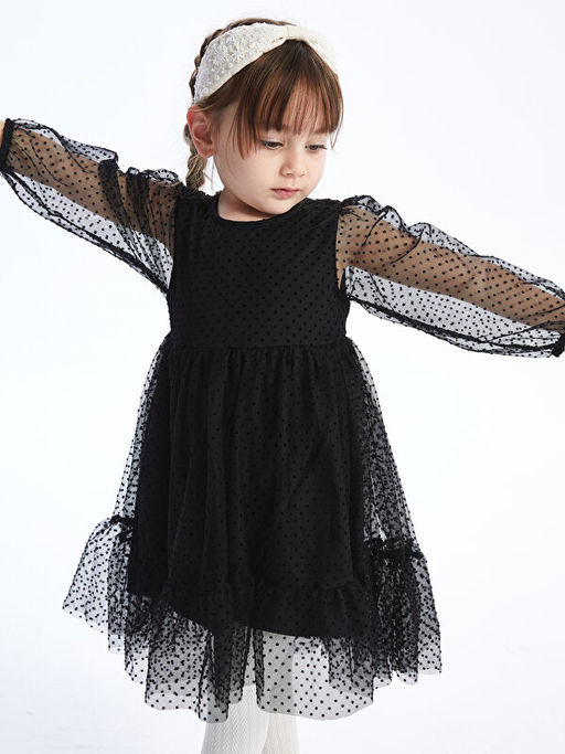 Bisiklet Yaka Uzun Kollu K?z Bebek Elbise