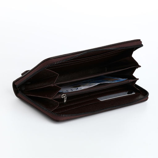 Портмоне-клатч мужской на молнии, отдел для купюр, карт, монет, коричневое