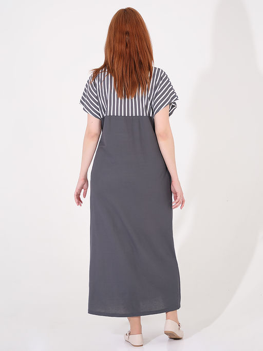 Серое платье со стразами свободное для полных - Almond фото 5