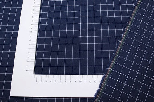 Вареный (стираный) хлопок Белая клетка (1.6*1.6см) на чернильном, ш.2.5м, хл-100%, 125гр/м.кв - Купава фото 3