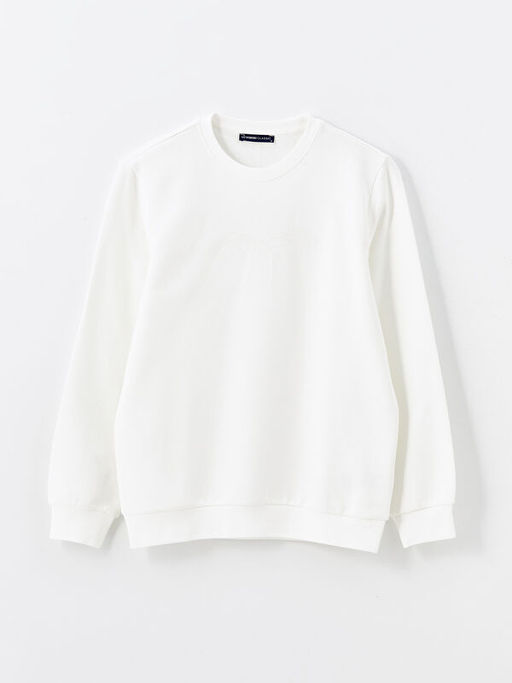 Bisiklet Yaka Uzun Kollu Bask?l? Erkek Sweatshirt