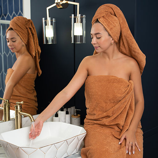 Набор махровых полотенец GINZA 2 шт. (50х90 - 1 шт., 70х140 - 1шт.), 100% хлопок, 450 гр./кв.м., Кэмел - Традиция фото 15