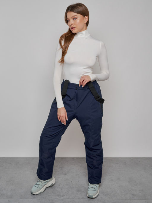 Полукомбинезон утепленный женский зимний горнолыжный темно-синего цвета 1333TS - Chunmai фото 13