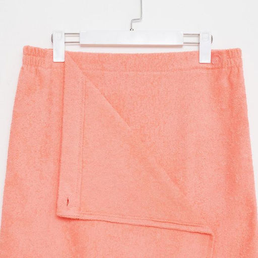 Килт женский для бани и сауны, цвет персиковый вышивка Снеговик, размер 80х1502 см, махра 300г/м 100% хлопок - Гранд-стиль фото 3