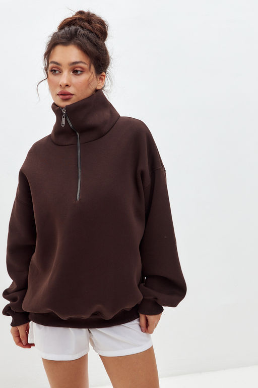 Толстовка женская из футера начес Комфорт шоколад макси