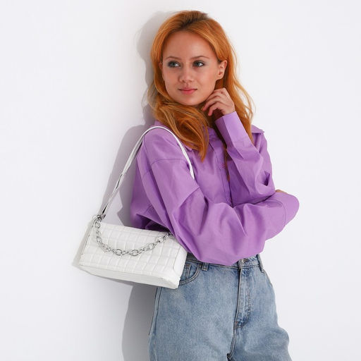 Сумка-багет на молнии, цвет белый - Simaland фото 6