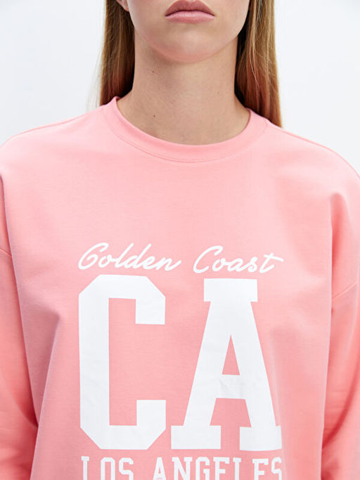 Bisiklet Yaka Bask?l? Oversize Kad?n Sweatshirt Tunik