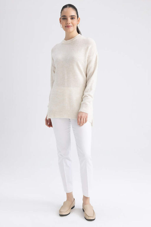 Свитер-туника с круглым вырезом Relax Fit - Defacto фото 3