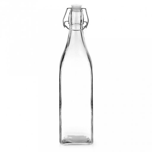 Бутылка стеклянная Кристалл 1л h31см, д/горла 2,2см, форма квадратная, бугельная крышка (д/основания 7,5см) (Китай)