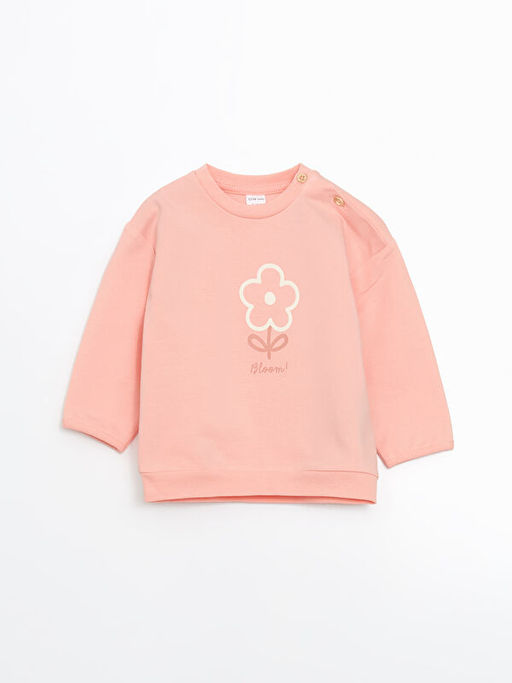 Bisiklet Yaka Uzun Kollu ?i?ekli K?z Bebek Sweatshirt ve Tayt 2li Tak?m - Waikiki фото 2